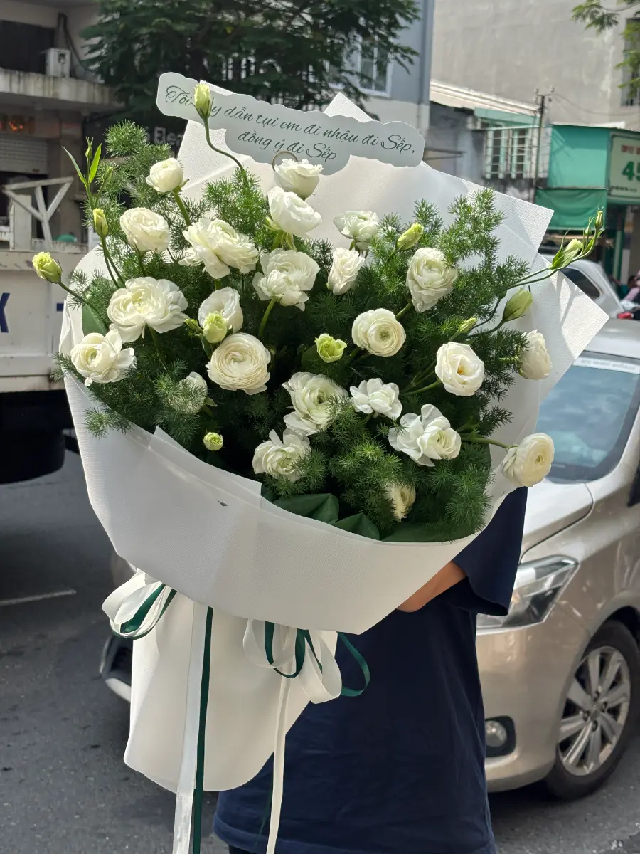 Bó hoa mao lương, cát tường trắng
