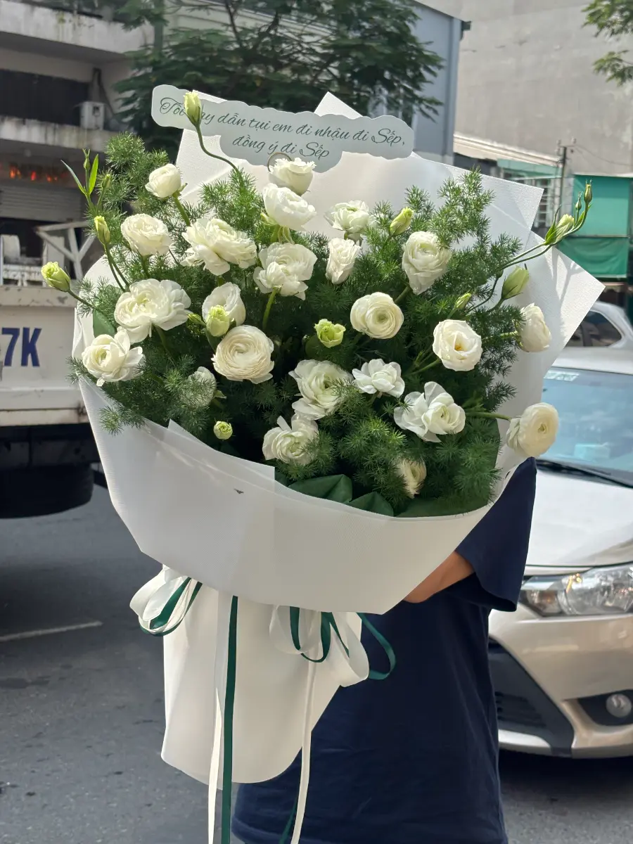 Bó hoa mao lương, cát tường trắng