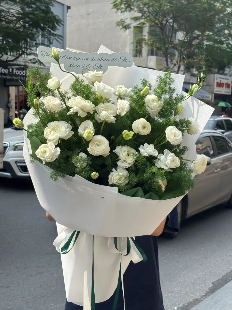 Bó hoa mao lương, cát tường trắng