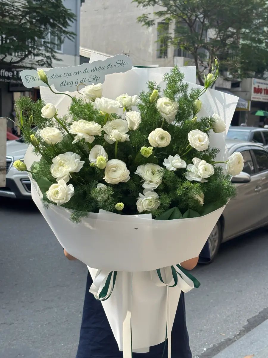 Bó hoa mao lương, cát tường trắng