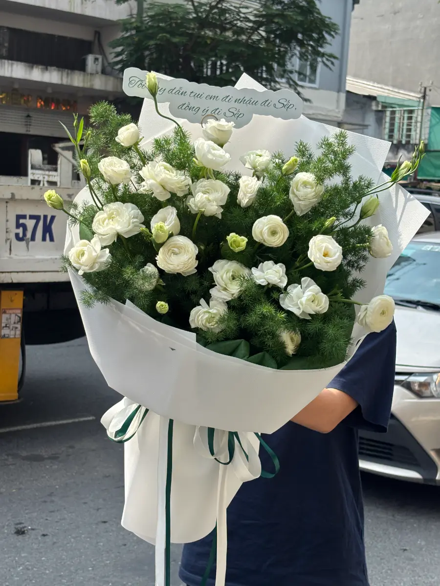 Bó hoa mao lương, cát tường trắng