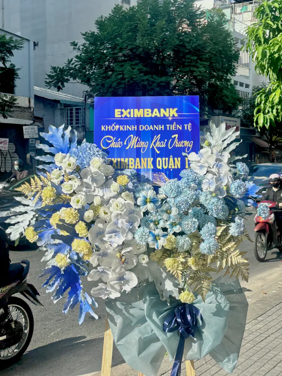 Kệ khai trương tone vàng đồng xanh