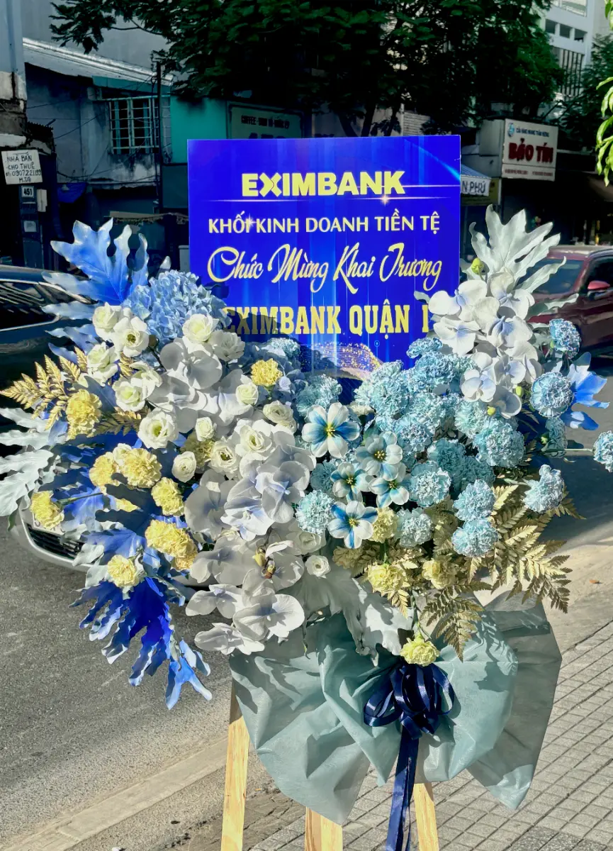 Kệ khai trương tone vàng đồng xanh