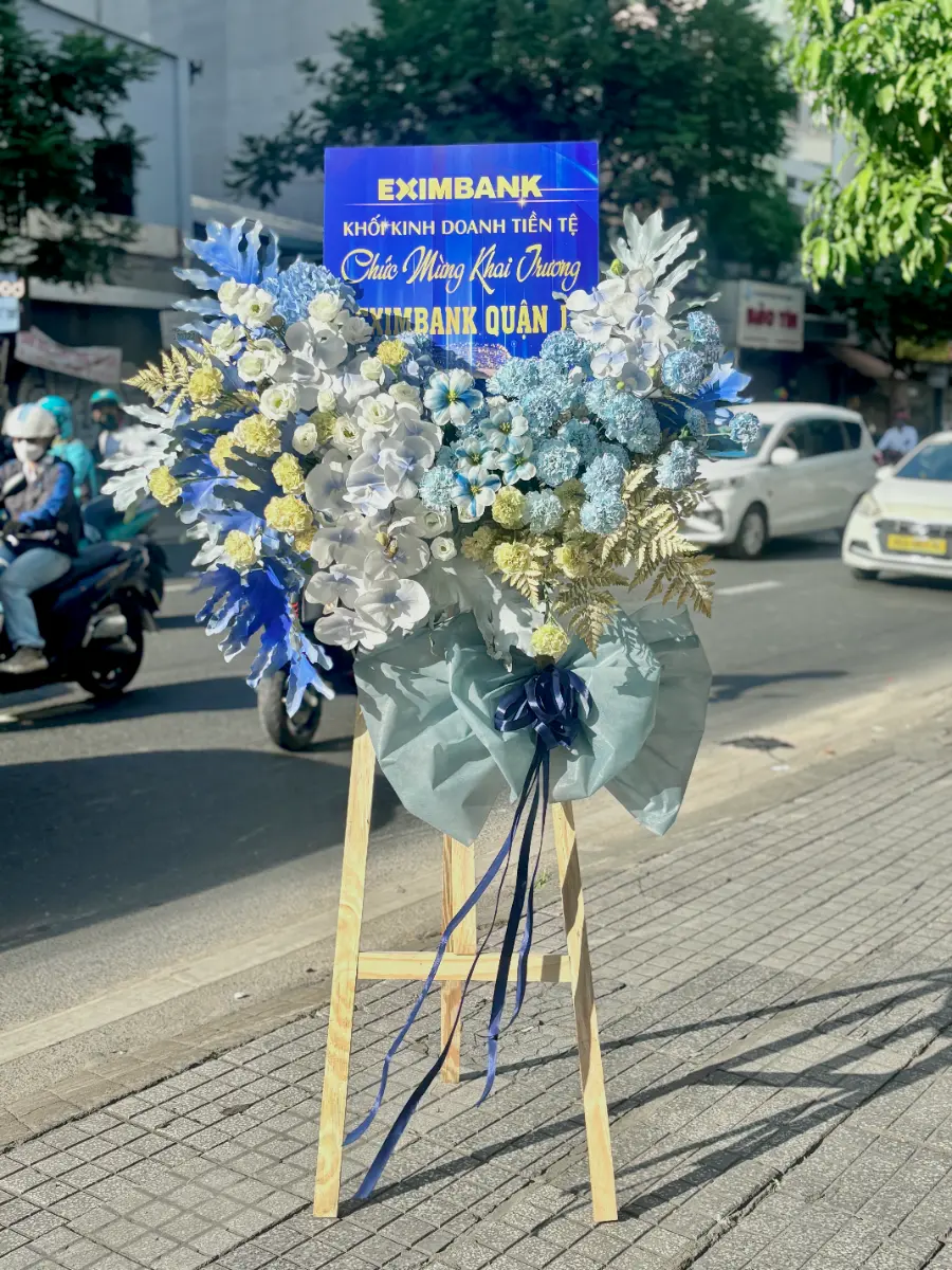 Kệ khai trương tone vàng đồng xanh