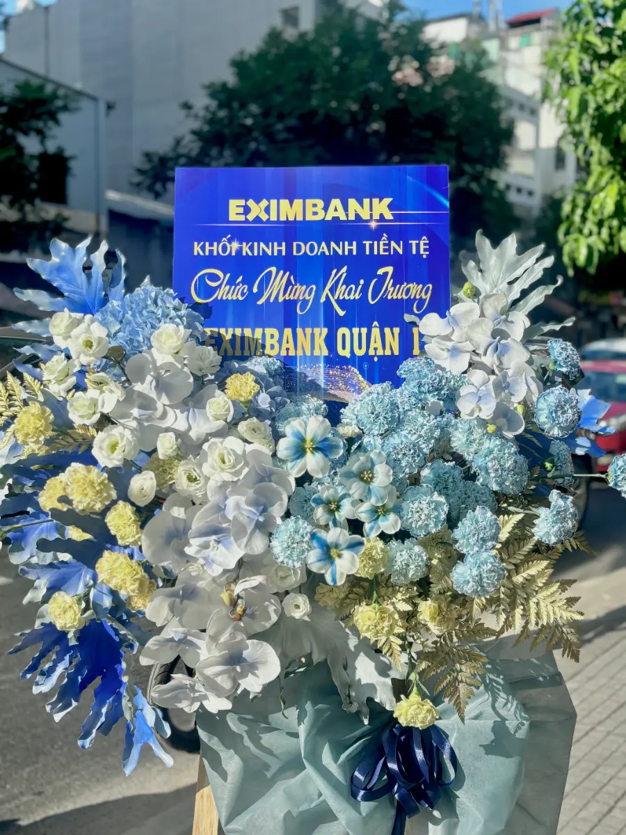Kệ khai trương tone vàng đồng xanh